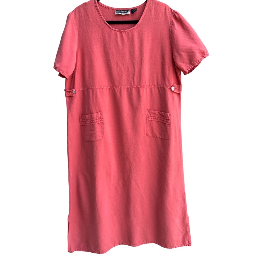 Notations Linen Blend Minimalist Shift Dress Boho Coastal Lagenlook Coral XL
